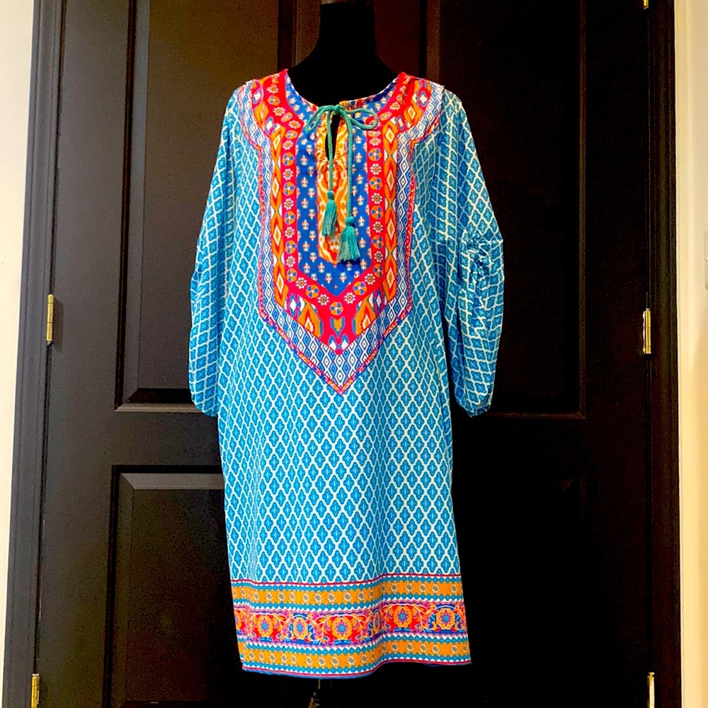 Urban CoCo Women’s Summer Shift Dress w/tie neck. Printed Boho Tunic Dress XXL